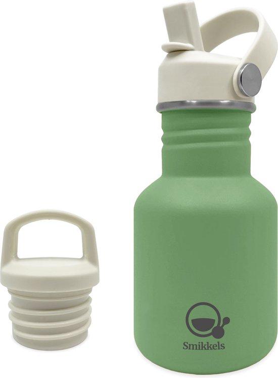 Productafbeelding: Smikkels - RVS drinkfles met vernieuwde rietjesdop - 350ml - Groen - Schoolbeker kind - Drinkbus school