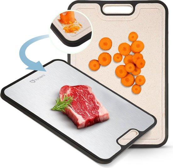 Productafbeelding: Lunaro Premium 100% Titanium Snijplank Dubbelzijdig - PFAS-vrij - Cutting Board - Met Raspdeel & Sapgeul