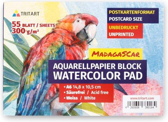 Productafbeelding: Tritart A6 aquarelpapier 300g - Tekenblok van 55 Pagina's in Wit - DIN A6 Aquarelblok om te Schilderen Waterverf of Handschriften Acrylpapier