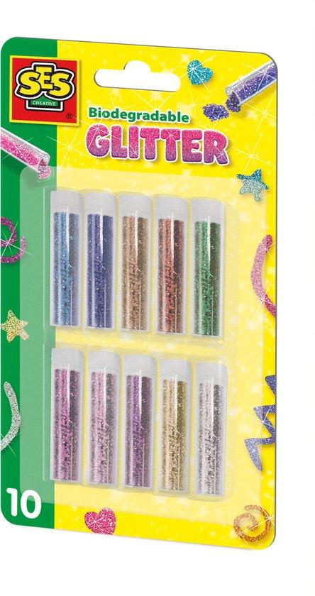 Productafbeelding: SES Creative - Biologisch afbreekbare glitters - 10 kleuren glitters - Glitters om te knutselen – glitterbuisjes - strooiglitter