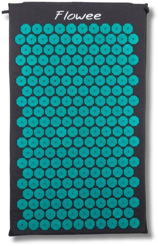 Productafbeelding: Flowee Spijkermat - Grijs met Zeegroen - 77x45 cm - Acupressuur Mat - Spijkerbed - Acupunctuur - Shakti Massage - Vijf jaar Garantie