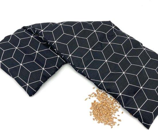 Productafbeelding: Met Pit XL - Wasbare hoes - Warmtekussen / magnetron en coolpack / vriezer - Lokaal gemaakt - 65 x 20 - Pittenzak voor Nek / schouders / lichaam - Zwart Grafisch