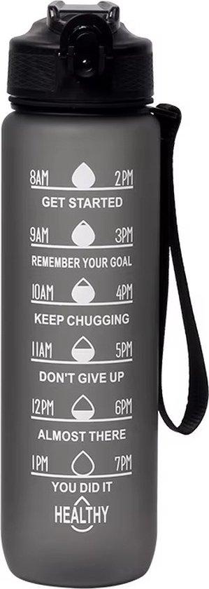 Productafbeelding: Motivatie Waterfles Zwart - 1 Liter Drinkfles - Waterfles - Waterfles met tijdmarkering - BPA Vrij - Volwassenen - Drinkfles Kinderen