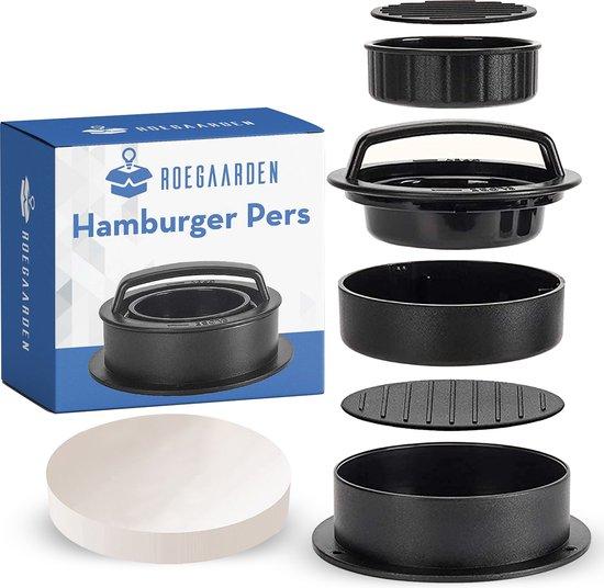 Productafbeelding: Roegaarden hamburgerpers - Tofu pers - BBQ accessoires - 100x wax papier - zwart