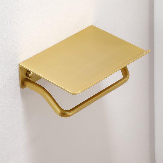 Productafbeelding: Lopoleis WC rolhouder RVS – Goud – Toiletrolhouder Goud– Zelfklevend – WC-Rolhouder Zonder Boren – Toiletrolhouder Met Plankje – WC rolhouder Goud – Badkamer Accessoires