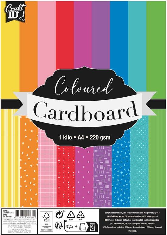 Productafbeelding: Creative Craft Group gekleurd karton A4 papier 220gsm 72 vellen knutselen.