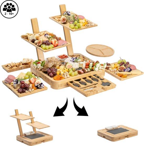 Productafbeelding: Tappazola Borrelplank - Tapasplank Bamboe - Kaasplank - Bowls and Dishes - Luxe Etagere met Uitschuifbare Lades - Serveerschaal - 40 x 30 x 41 cm