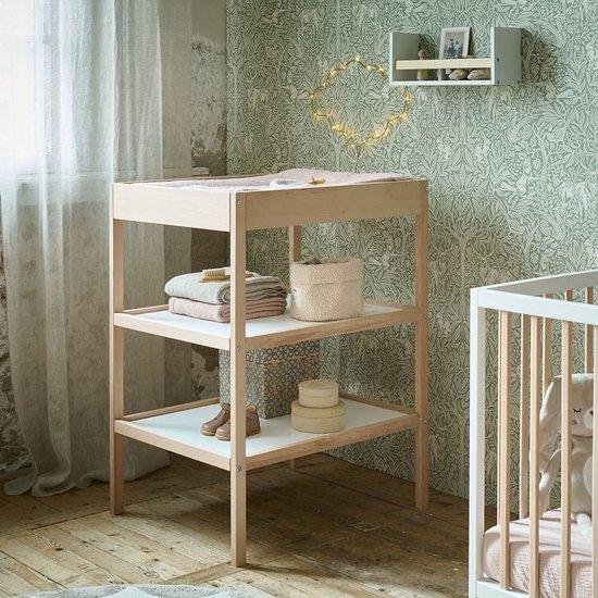 Productafbeelding: Petite Amélie Luiertafel Hêtre – Wit & naturel – Twee planken - Ruimtebesparend - Duurzaam met melamine coating