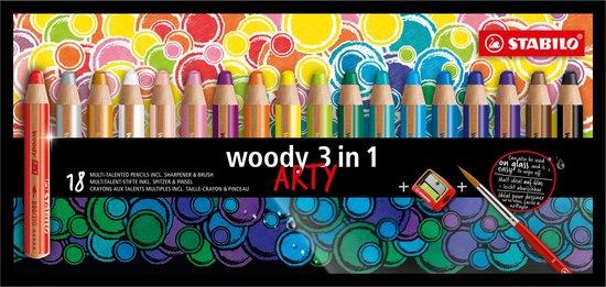 Productafbeelding: STABILO Woody 3 in 1 - Multi Talent Kleurpotlood - Etui Met 18 Kleuren + puntenslijper + penseel