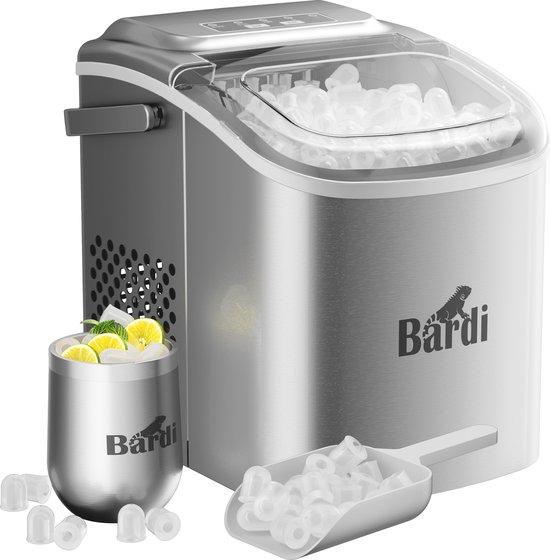 Productafbeelding: Bardi Deluxe IJsblokjesmachine – IJsblokmaker Inclusief Luxe Thermosbeker en IJsschep – 9 Blokjes in 8 Minuten – RVS