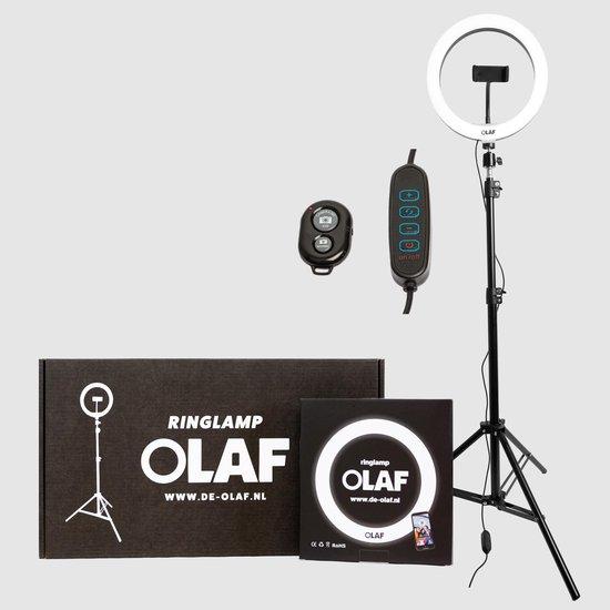 Productafbeelding: OLAF - Ringlamp - Ringlight - 10inch - Standaard/statief - 160cm - LED verlichting - Make-Up lamp - Selfielamp - Studiolamp - Influencer - Youtube - Instagram - Telefoon - Telefoonhouder- Fotografie -Afstandsbediening - TikToklamp - Vloglamp