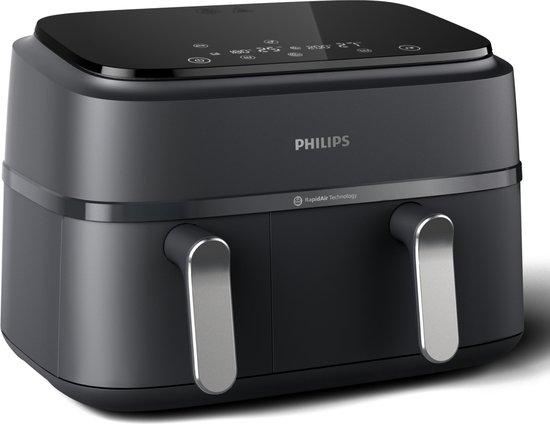 Productafbeelding: Philips 3000 Series Dual Airfryer - NA351/00 - Dubbele Mand - 9L - Tot 6 Personen - Zwart/Zilver