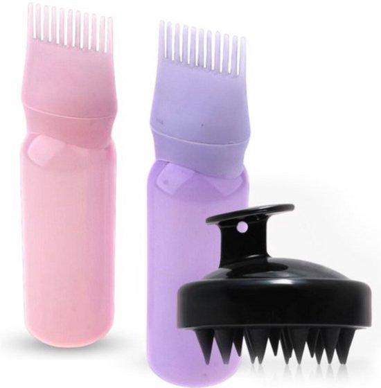 Productafbeelding: PureOil® Haar Olie Applicator + Scalp Massager - 3 delig - Applicatieflesje