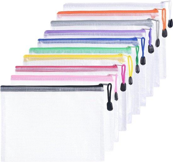 Productafbeelding: 10 stuks documentenmap met ritssluiting - mesh-kunststof - A5 formaat - voor bestanden papier documenten - cosmetica huiswerk - reisaccessoires .