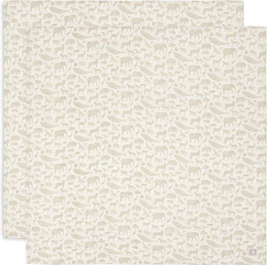 Productafbeelding: Jollein - Hydrofiele Doek Large 115x115cm - Inbakerdoek, Spuugdoekjes, Baby Doeken - Zacht Katoen - Animals - Nougat - 2 Stuks