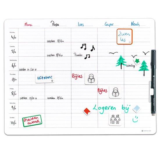 Productafbeelding: GreenStory - Familie week planbord - Familieagenda - Medium - 5 Personen - Sticky Whiteboard - Met Sticky Pen