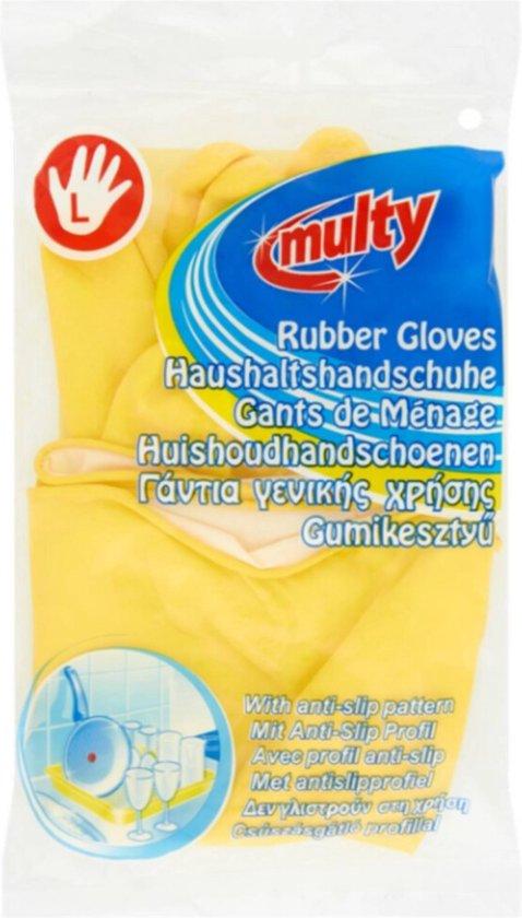 Productafbeelding: Multy Luxe Huishoudhandschoenen maat L - Natuurlatex met kantoenen vlokvoering - Anti slip - Rubberen handschoenen - Waterdicht - Natuurlijk latex - Maat L
