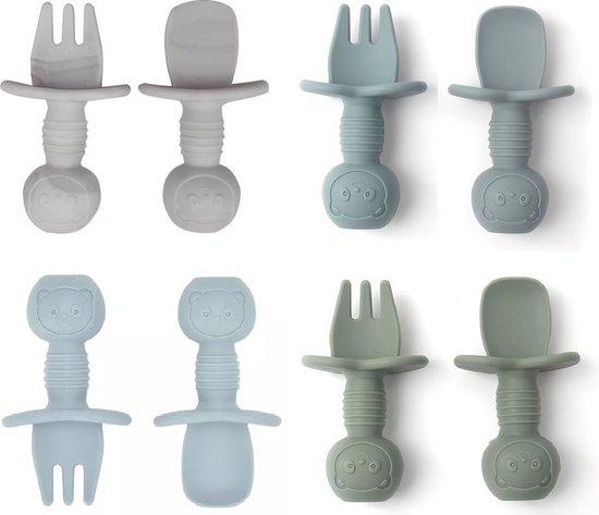 Productafbeelding: 4 Setjes - Baby Bestek - Vork en Lepel - Kinderbestekset - Groen Blauw - Siliconen