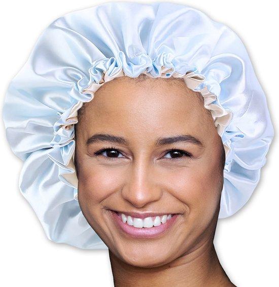 Productafbeelding: Lichtblauwe Satijnen Slaapmuts AfricanFabs® / Hair Bonnet / Haar bonnet van Satijn / Satin bonnet / Afro nachtmuts voor slapen