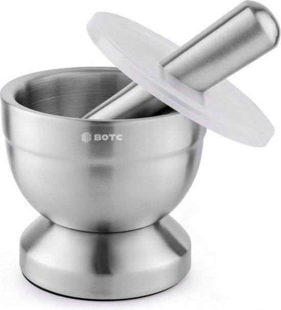 Productafbeelding: BOTC Vijzel met Stamper – RVS – Geschikt voor Specerijen, Kruiden, Knoflook - Sliver