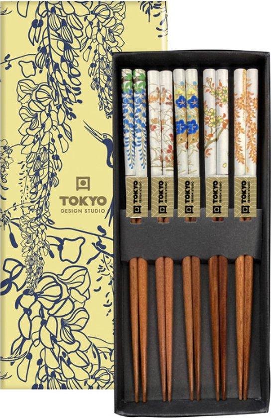 Productafbeelding: Tokyo Design Studio - Chopsticks Set - Eetstokjes Hout - Floral - Set van 5 paar