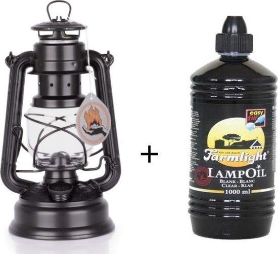 Productafbeelding: Feuerhand 276 Olielamp / Stormlamp Mat Zwart + 1 Liter Farmlight lampolie