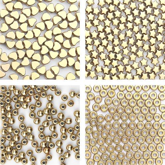 Productafbeelding: Kralen set voor Sieraden maken – Acryl Kralen goudkleurig – Sterretjes, Hartjes, Schijfjes en Ronde kralen - 400 stuks