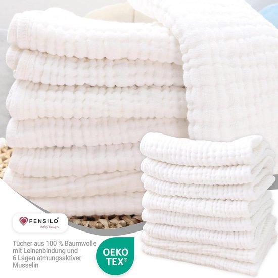 Productafbeelding: FENSILO - Hydrofiele Luiers - Hydrofiele Doeken - 100% Katoenen mousseline - 35 x 50 cm - 8 pack - Wit -Musseline doeken voor baby's, spuugdoeken voor baby's, 6 lagen, absorberende luiers, stoffen luiers