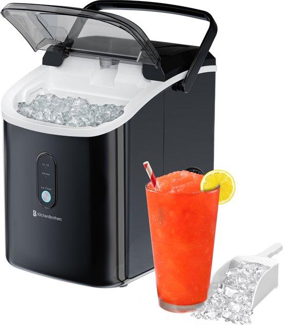 Productafbeelding: KitchenBrothers - 1.1L - Nugget IJsblokjesmachine - Crushed Ice Maker met IJsschep - 15kg/24 uur - Ijsblokjesmaker - Draagbaar - Zwart