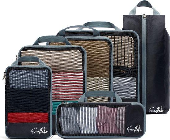 Productafbeelding: Compressie Packing Cubes - Packing Cubes met Compressierits - 6 stuks - Mesh Zwart - Sunflake