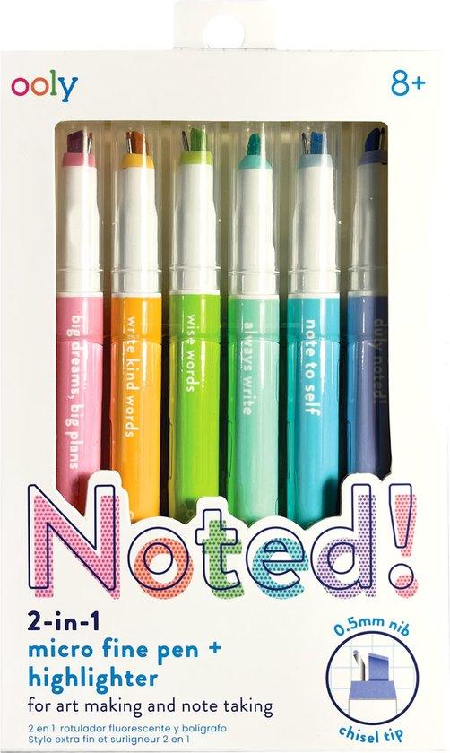 Productafbeelding: Ooly - Noted! 2-in-1 Micro Fine Tip Pens & Highlighters - 6 Highlighters Met Dubbele Punt - Markeerstiften Met Een Punt Van 5 MM En Een Beitelvormige Punt - Set In Een Regenboog Van Pastelkleuren - Geschikt Vanaf 8 Jaar