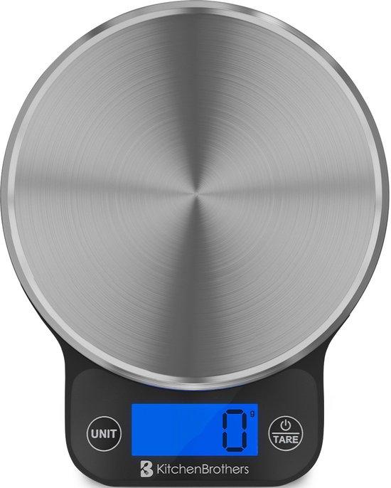 Productafbeelding: KitchenBrothers Keukenweegschaal - Weegschaal Keuken Digitaal - 1 g tot 6 kg - Tarra Functie - RVS/Zwart