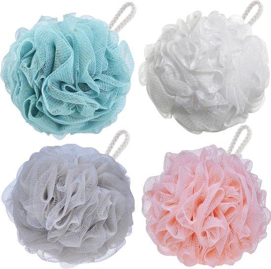 Productafbeelding: Douche Puff - 4 Stuks!! - Badspons - Relaxing Bad - Scrubbing Spons - Soft spons - Douche spons - Bad spons - Massage spons - Scrubbing spons - Douche - Bad - badspons in prachtige kleuren - massagespons - douchestok