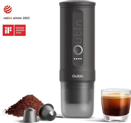 Productafbeelding: Outin Nano draagbare elektrische espressomachine - snelle waterverwarming - Italiaans design - capsules & gemalen koffie - 20 bar - draagbare koffiemachine - reis & camping koffiezetapparaat 12 volt