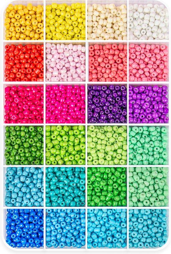 Productafbeelding: Kralen Set Glaskralen 4 mm voor sieraden maken, ketting, telefoonkoord en armbandjes maken meisjes - 24 kleuren - 3600 Rocailles in opbergbox
