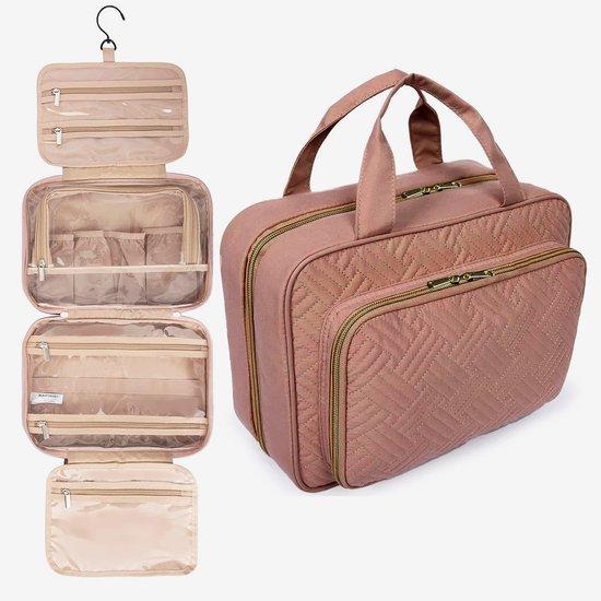 Productafbeelding: CUBEXCOM® Toilettas Ophangbaar, Make-Up Tasje met Haak, Grote Make Up Koffer, Beautycase, Toilettas Dames, Make Up Tas Organizer, Make Up Etui, Beautycase Koffer, Toilettas voor op Reis met Draaggreep en Haak, Waterdicht, 24x30x15 cm, ROZE