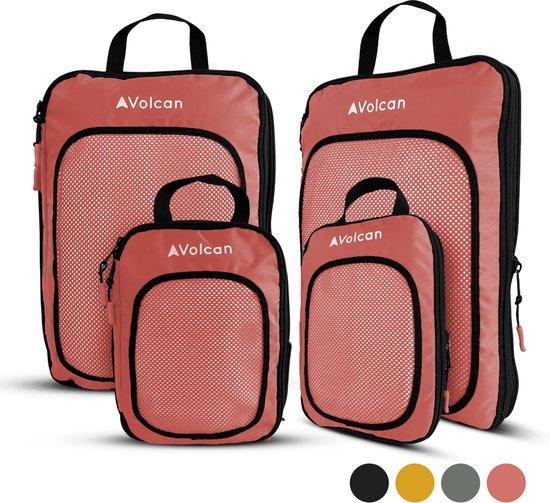 Productafbeelding: Volcan Compression Packing Cubes - Koffer Organizer Set - Met Compressierits - Backpack & Koffer - Set van 4 - Oudroze