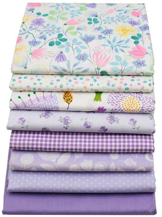 Productafbeelding: Pakket van 8 lapjes stof - paars - 20 x 25 cm - quilt - patchwork - poppen