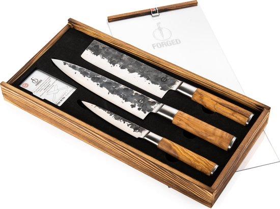 Productafbeelding: Forged Olive Messenset 3-delig - Koksmes, Hakbijl en Universeel mes