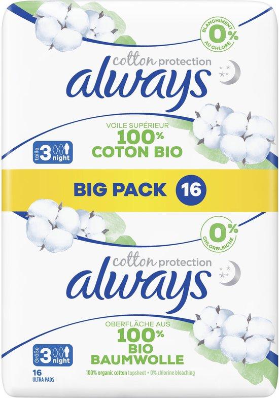 Productafbeelding: Always Cotton Protection Ultra Night (maat 3) - Maandverband Met Vleugels - Voordeelbox 48 Stuks