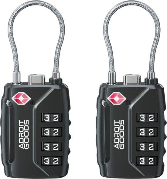Productafbeelding: AdroitGoods Kofferslot - TSA Reisslot - Hangslot - 4 Cijferig - 2 Stuks - Zwart