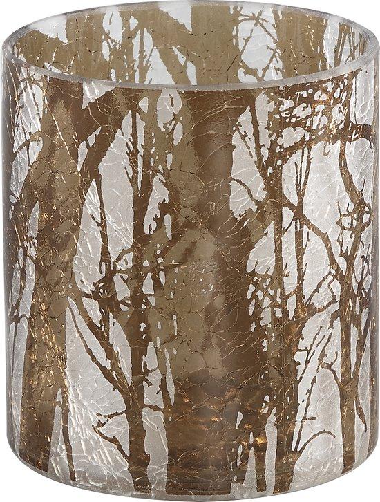 Productafbeelding: PTMD Finch windlicht kerst 9 x 10 cm - Xmas Finch white gold glass tealight twigs S