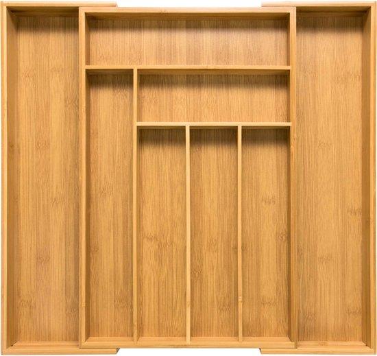 Productafbeelding: Budu Uitschuifbare Bamboe Bestekbak #47 (47 cm diep) - Bestekcassette Hout - Besteklade - 47 x 30,6 - 50 cm - 6/8 vakken