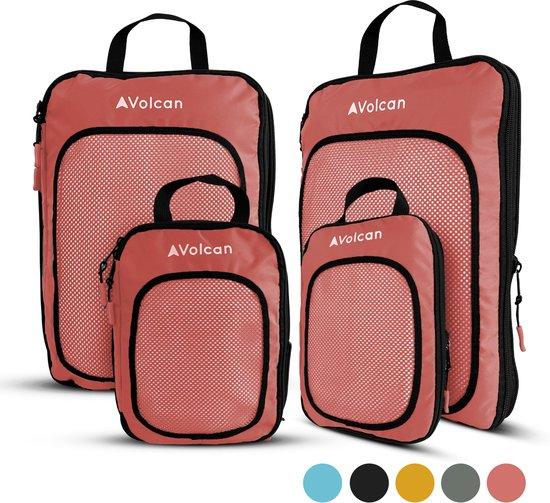 Productafbeelding: Volcan Compression Packing Cubes - Koffer Organizer Set - Met Compressierits - Backpack & Koffer - Set van 4 - Oudroze