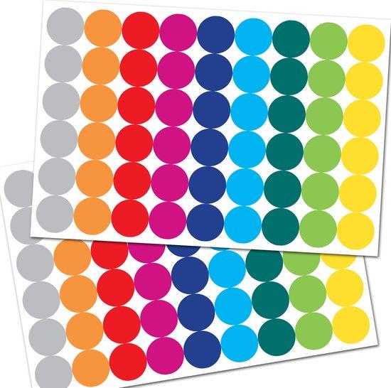 Productafbeelding: Stippen Stickers Gekleurd - Label Stickers Beschrijfbaar - 108 Stippen Stickers - Beste Kwaliteit - Stickers Planner - Stickervellen - 19mm Etiketten Rond Gekleurd - Gekleurde Stippen - Markeringspunten - Ronde Stickers - Label Stickers