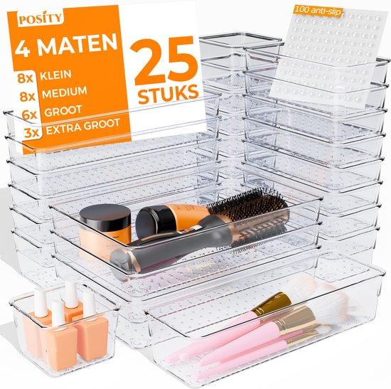 Productafbeelding: Posity Lade organizer – organizer bakjes voor make up/ badkamer / bureau / keuken – Make-up Organizer – Lade bakjes -ladeverdeler - 25 Stuks – Plastic – Transparant