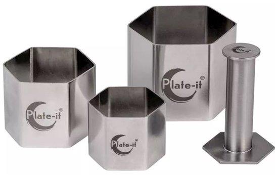 Productafbeelding: Plate-it Garneerringen Hexagon 4-delige set - met pusher