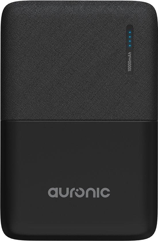 Productafbeelding: Auronic Powerbank 10.000 mAh - Voor iPhone, Samsung en Meer - Inclusief Kabel - 3 Oplaadporten - Externe Batterij - Mini - Noodpakket - Zwart