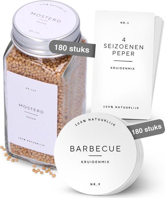 Productafbeelding: Deleca 180x Kruiden Stickers Voor Potjes - Ronde & Rechthoekige Labels - Voorraadpotten & Kruidenpotjes Etiketten - Waterdicht - Nederlands / Wit