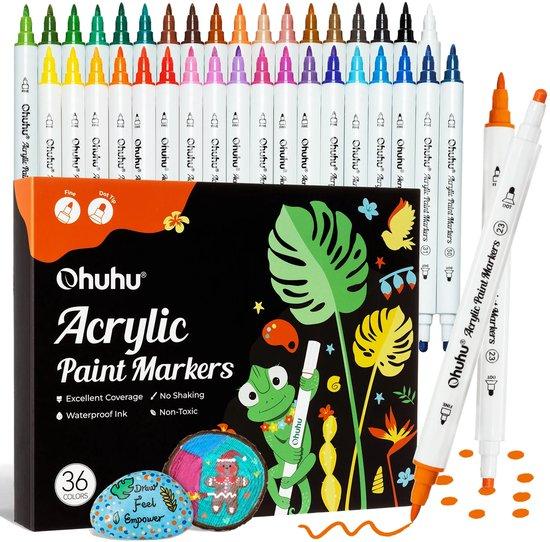 Productafbeelding: Ohuhu Dual Nib Acrylic Paint Markers Cotton-core 36 kleuren – Fine & Dot